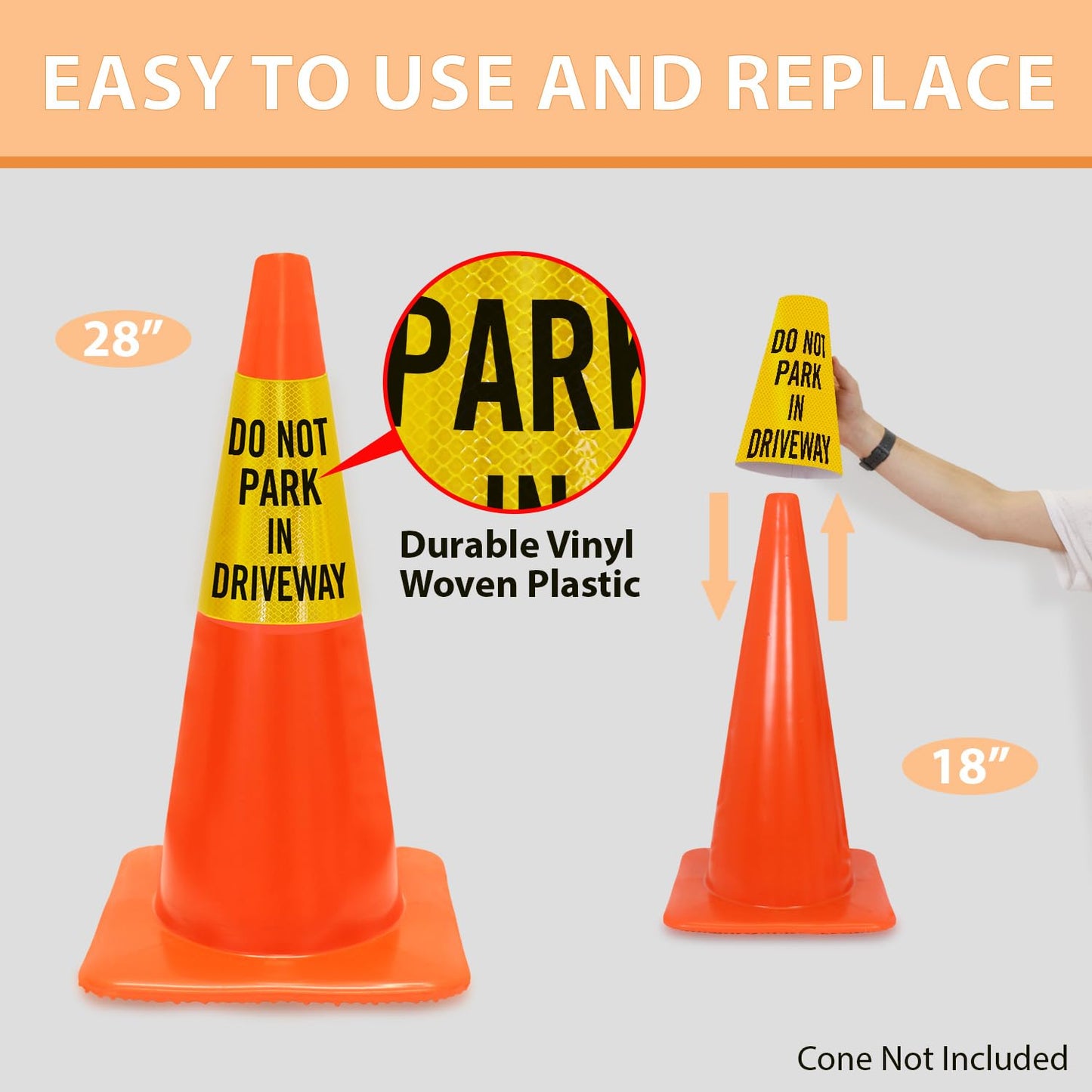 SmartSign “Do Not Park in Driveway” Bright Reflective Cone Message Sleeve, [Cone Not Included]