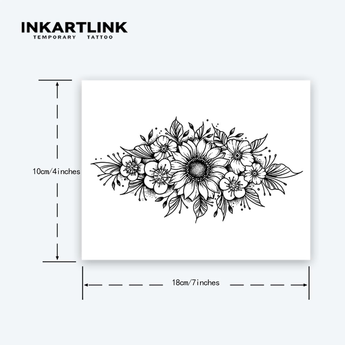 INKARTLINK Tattoo Tech, 2 Sheets Extra-Large Semi Permanent Tattoo, Adult Art Design Temporary Tattoos, Lasts 1-2 Weeks, Waterproof, Realistic Look, No Adhesive, No Reflection (Flower Design)