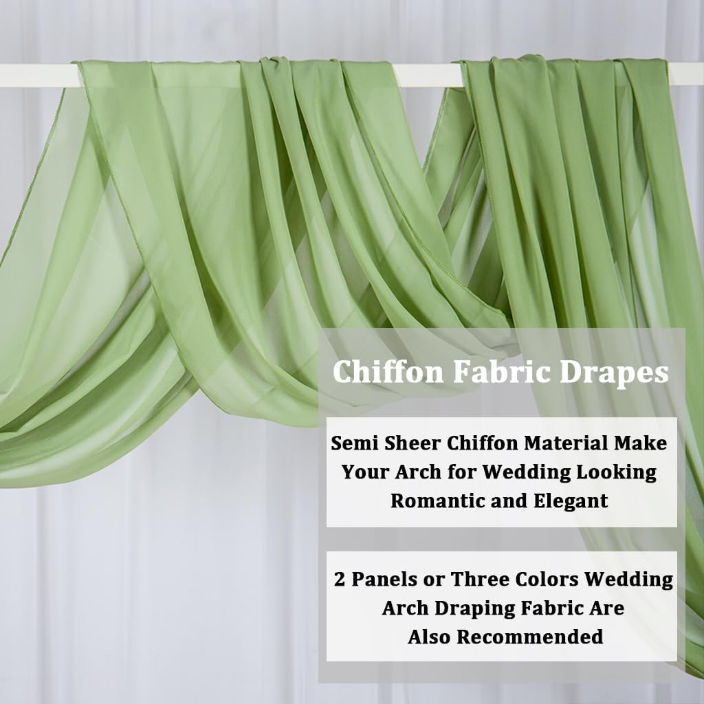 2 Panels Ceiling Drapes Wedding Arch Draping Fabric Sage Green Sheer Drapes 20Ft Long for Romantic Bridal Shower Decor Chiffon Wedding Arch Drapery Chiffon Fabric for Wedding Arch Decoration