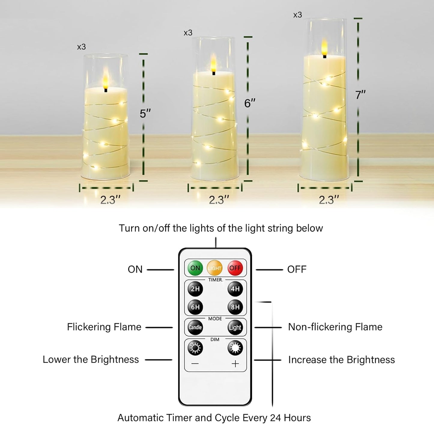Flameless LED Candles with Timer 9 Pc Flickering Flameless Candles for Romantic Ambiance and Home Decoration Stable Acrylic Shell,with Embedded Star String，Battery Operated Candles（Ivory）