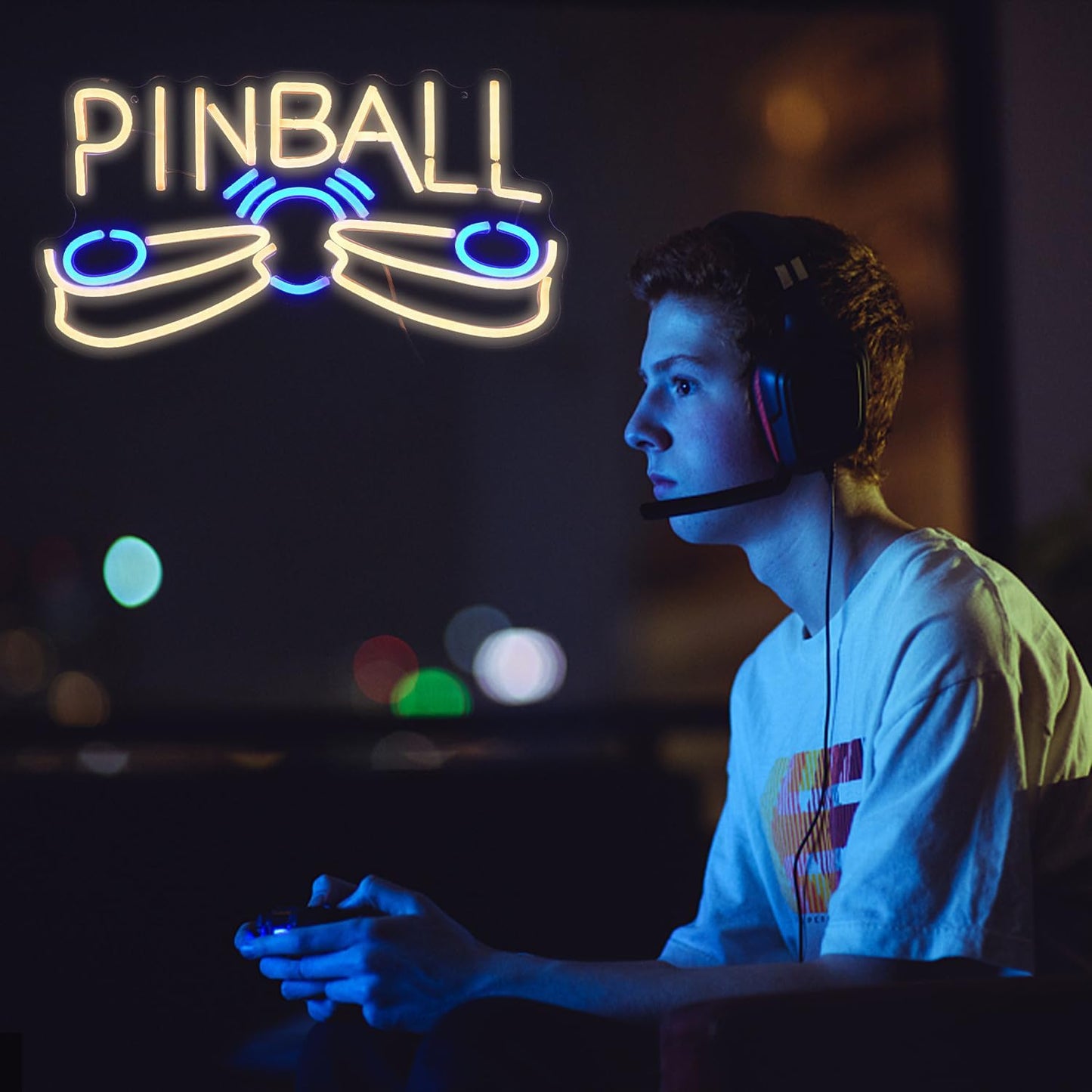 Pinball Neon Sign USB Powered Pinball Neon Light for Wall Decor Dimmable LED Pinball Light Up Sign for Game Room Club Man Cave Neon Signs Decor Birthday Party Gift(16.7 * 9In)