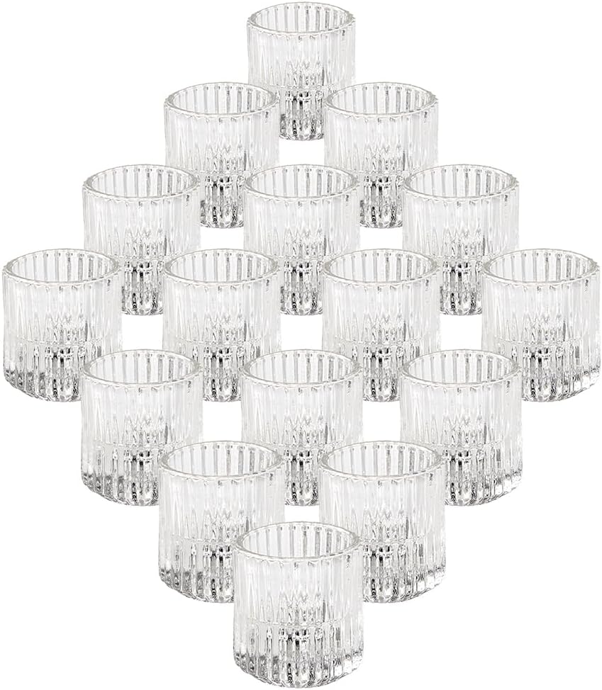Serene Spaces Living Short Clear Ribbed Glass Votive Holder, Decorative Centerpiece for Wedding, Christmas, Thanksgiving, Dining Table, Living Room, Home Décor, 2" Diameter & 2.25" Tall, Pack of 32