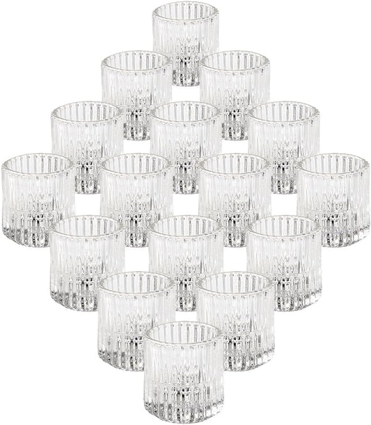 Serene Spaces Living Short Clear Ribbed Glass Votive Holder, Decorative Centerpiece for Wedding, Christmas, Thanksgiving, Dining Table, Living Room, Home Décor, 2" Diameter & 2.25" Tall, Pack of 32