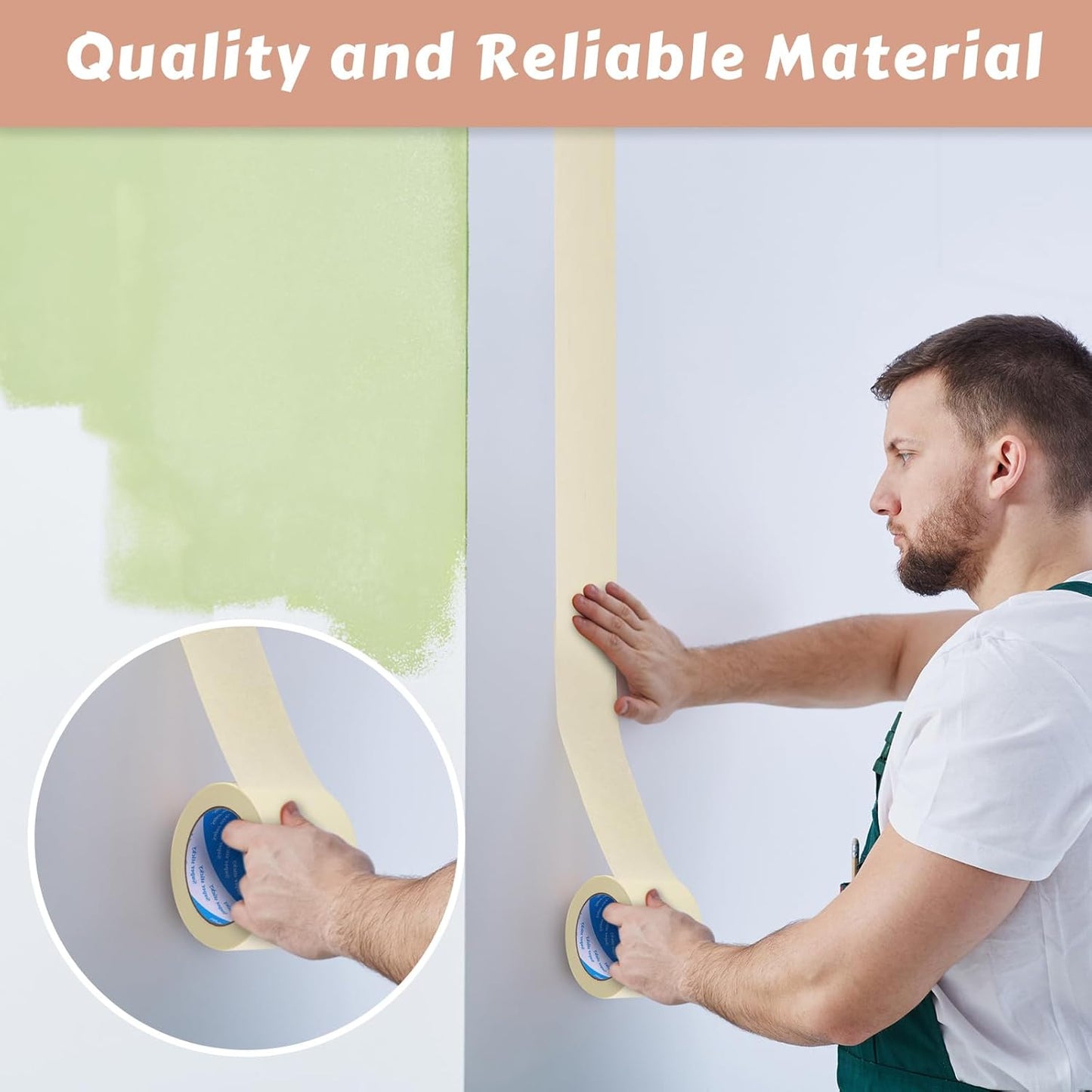 Masking Tape Bulk General Purpose Masking Painting Tape 55 Yards for Painting Home Office School Stationery Arts Crafts Basic Use, Easy Removal(6 Rolls,3 Inch)