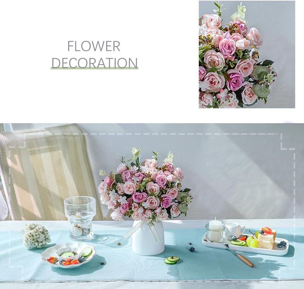 LESING Artificial Silk Rose with Vase Fake Flowers Wedding Flowers Bouquets Arrangement Home Office Party Centerpiece Table Decoration (Pink)