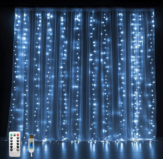 Fairy Curtain Lights, 200 LED Upgraded Tangle-Free Hanging Lights with Remote, USB Plug in String Lights for Bedroom Wall Window Wedding Party Xmas Home Décor - 6.6 x 6.6 Ft, Cool White