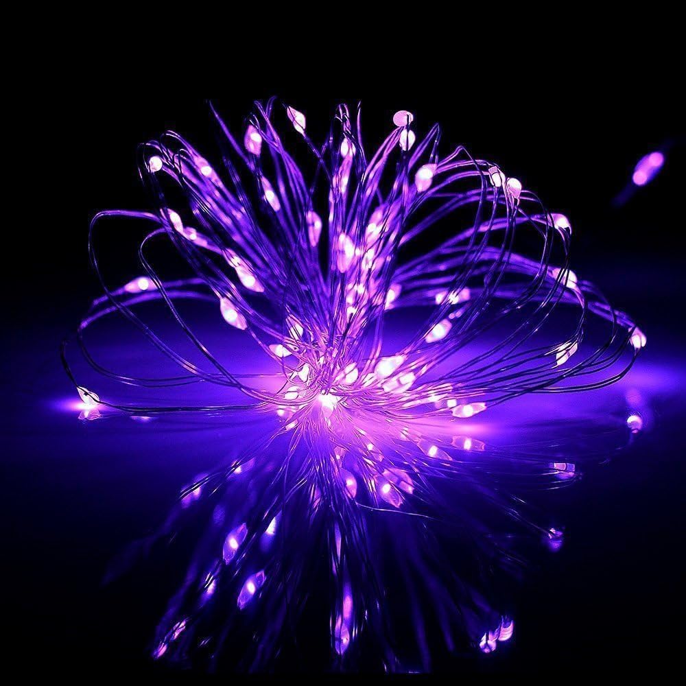 ANJAYLIA 2 Pack 16Ft 50 LED Purple Fairy Lights Battery Operated String Lights for Party Home Festival Decorations