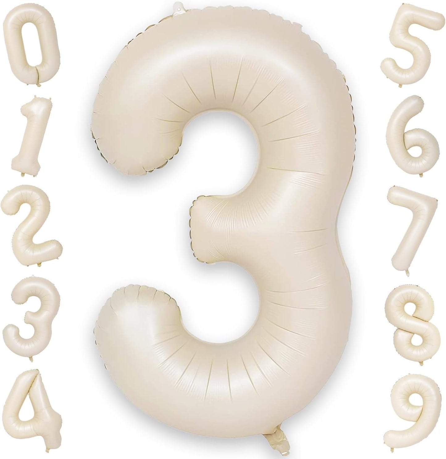 40 Inch Beige Numbers Balloons 3, Large Self Inflating Cream White Digit 3 Helium Balloons for 3rd Birthday Girls Boys, Foil Mylar Number 3 Balloons for Women Birthday Party Anniversary Decorations
