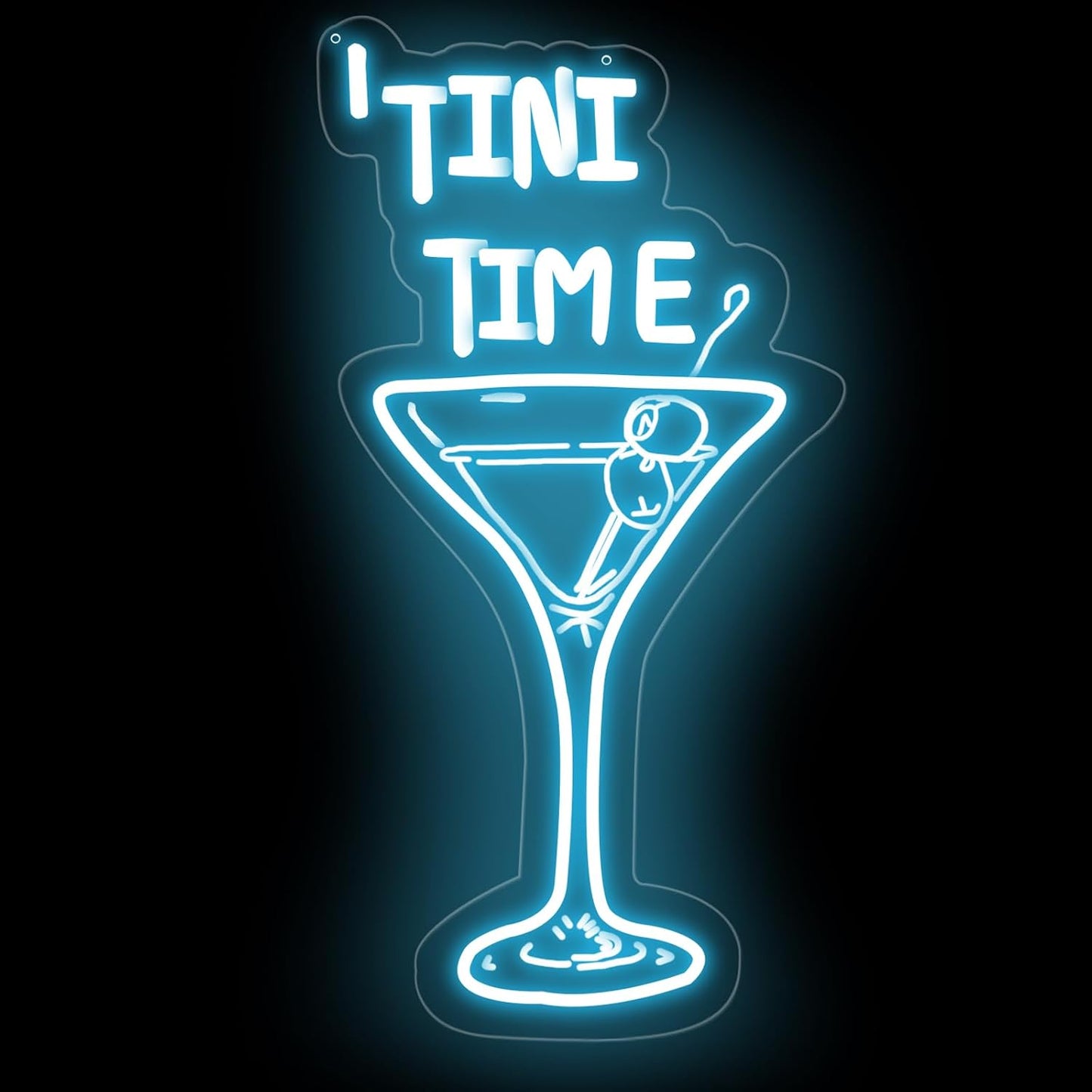 Tini Time LED Neon Sign, Martini Neon Sign for Bars, Elegant Cocktail Glass Neon, Martini Cocktail Bar Wall Decor, Bar Wall Art, Pub neon, 16.5"x8.7", Ice Blue