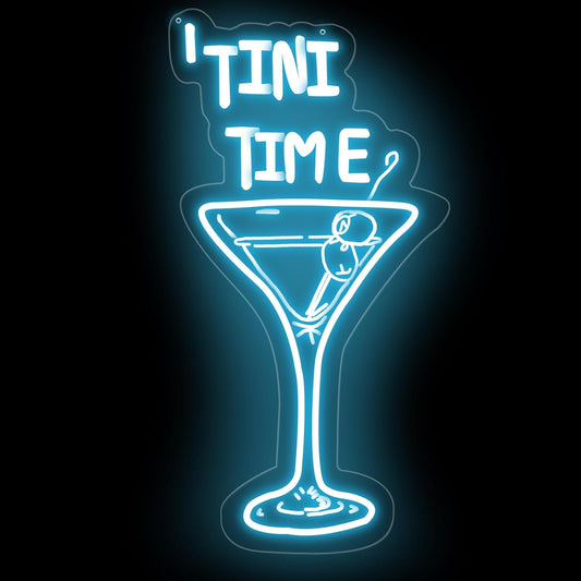 Tini Time LED Neon Sign, Martini Neon Sign for Bars, Elegant Cocktail Glass Neon, Martini Cocktail Bar Wall Decor, Bar Wall Art, Pub neon, 16.5"x8.7", Ice Blue