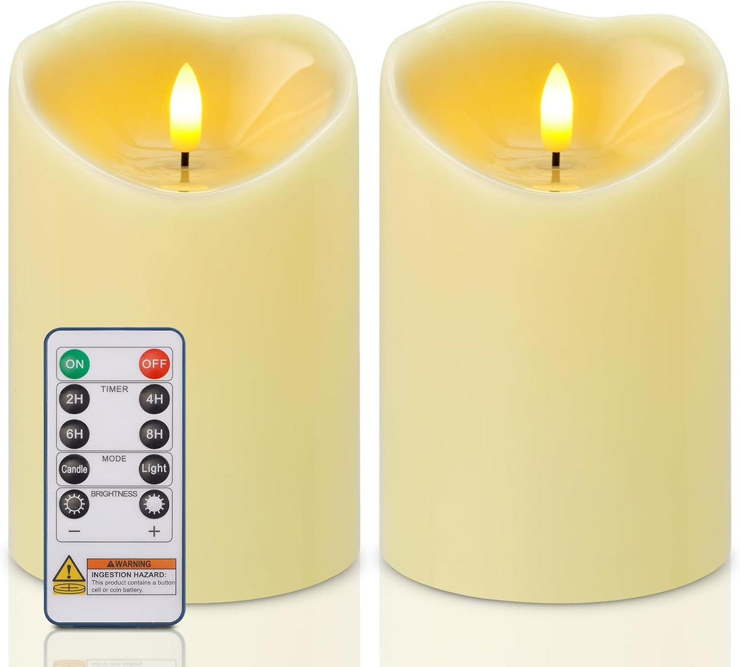 Amagic 4” x 6” Waterproof Outdoor Flameless Candles with Remote, LED Candles Battery Operated with Timer, Flickering Fake Pillar Candle for Patio Yard Porch Decor, Dark Ivory, Set of 2