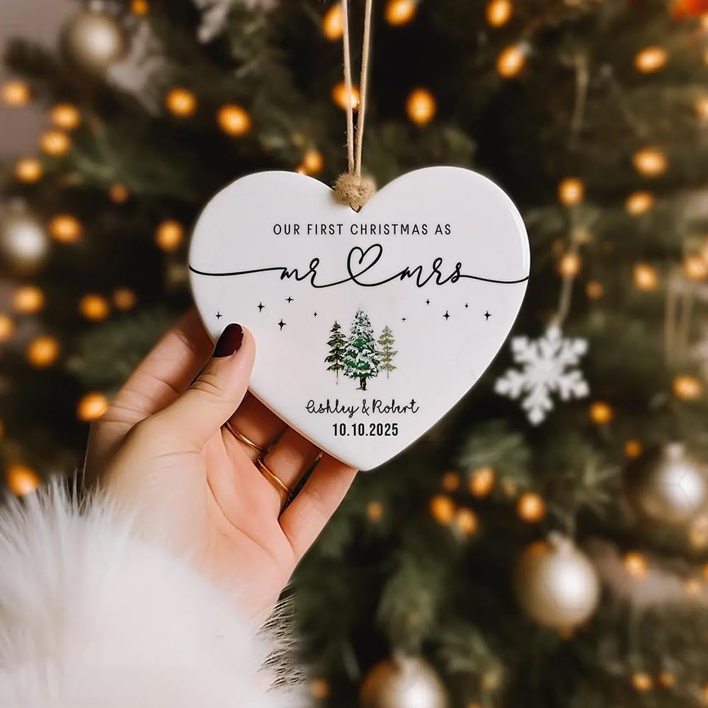 GABITA Personalized First Christmas Married Keepsake, First Christmas Married Ornament 2025, Decorations for New Couple, Married Ornament Calendar Gift 4
