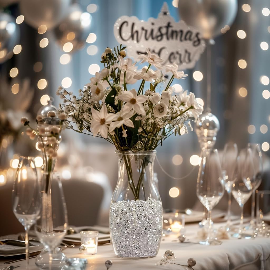 HappyFiller 1000 PCS Fake Crystal Ice Rocks Cubes in Gift Box,Clear Acrylic Stones Treasure Gems for Flower Vase Filler,Table Scatters,Wedding Centerpieces,Party Decor,Photography Props,Crafts