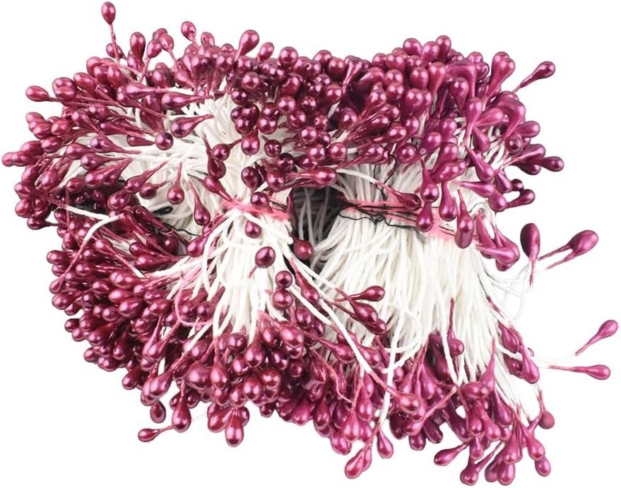 HAHIYO 700Pcs 3mm Dark Purple Pearl Double Head Flower Stamen Pistil - Handmade Artificial Pearlized Floral Pollen for Flower Making, Scrapbook Decoration