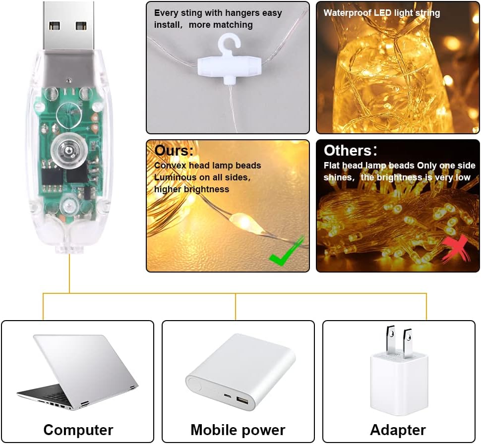 AOMIG Fairy Curtain Lights,300 LED Warm White Window Curtain String Light,8 Modes 9.8×9.8Ft Waterproof Curtain String Light USB Powered with Remote Control,Christmas String Lights for Indoor/Outdoor