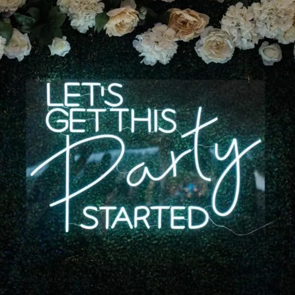 Let's Get This Party Started LED Neon Sign, Fall Home Bedroom Decor Neon Light UV Printing Autumn Party Garden Sign Thanksgiving Door Wall Décor Size:20x 13inches