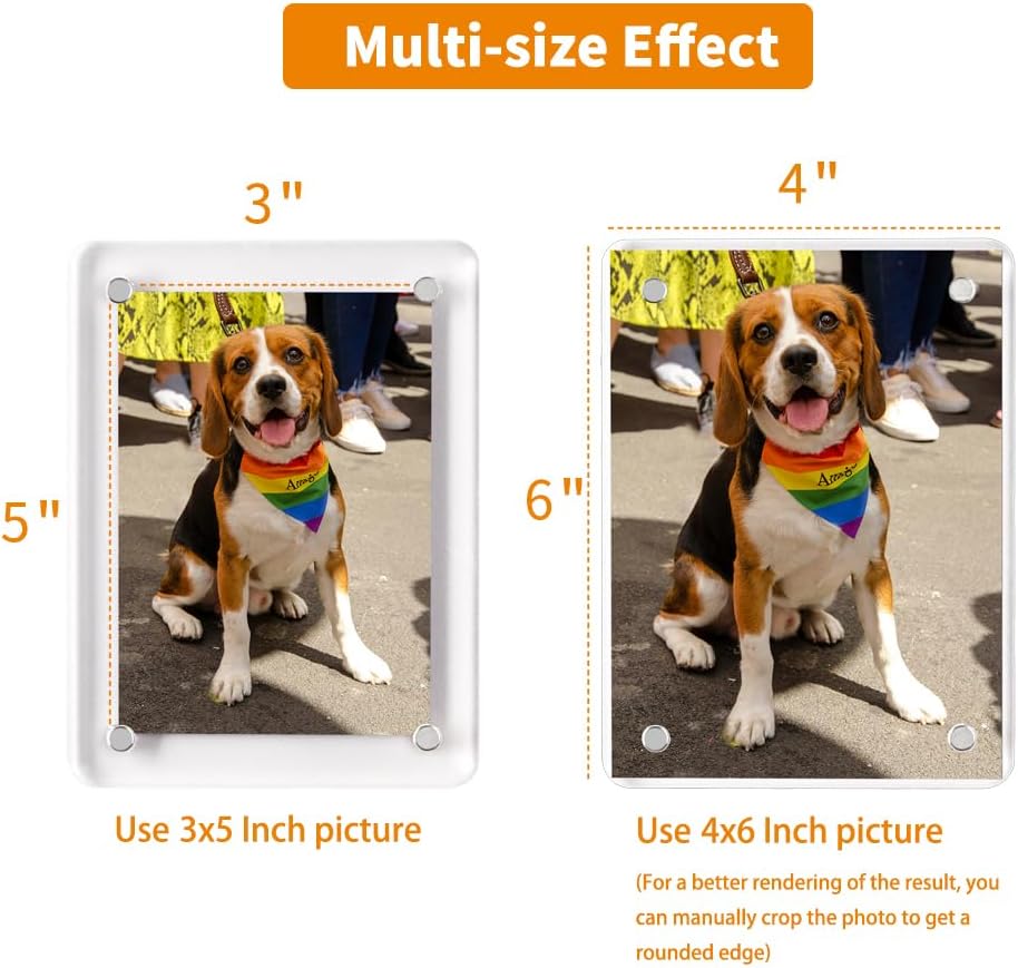 Acrylic Fridge Magnetic Picture Frames, 3x5 Inch Magnetic Clear Photo Frames Fit 3x5 and 4x6 Picture for Refrigerator/Locker/Wall, Compatible with Polaroid Camera Photos 6 Pack