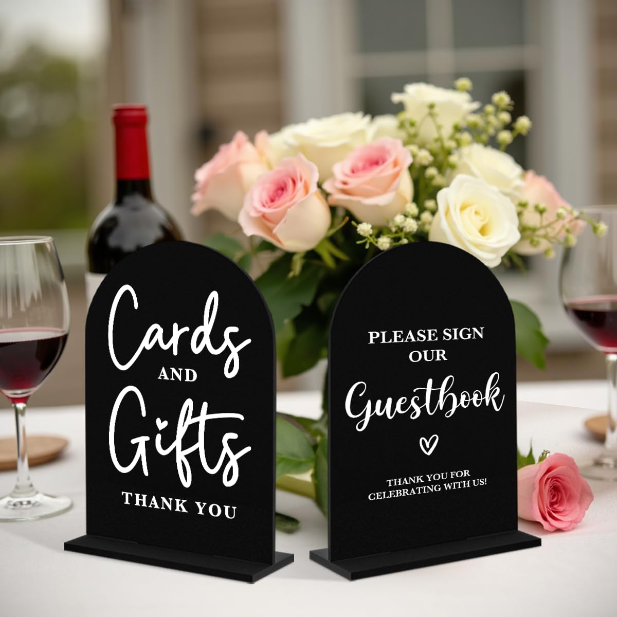 2 Pcs Acrylic Wedding Signs for Ceremony and Reception, Bridal Shower Decorations, Cards and Gifts Signs, Guest Book Sign, Arch Acrylic Table Top Sign with Holder for Wedding Reception (Black)