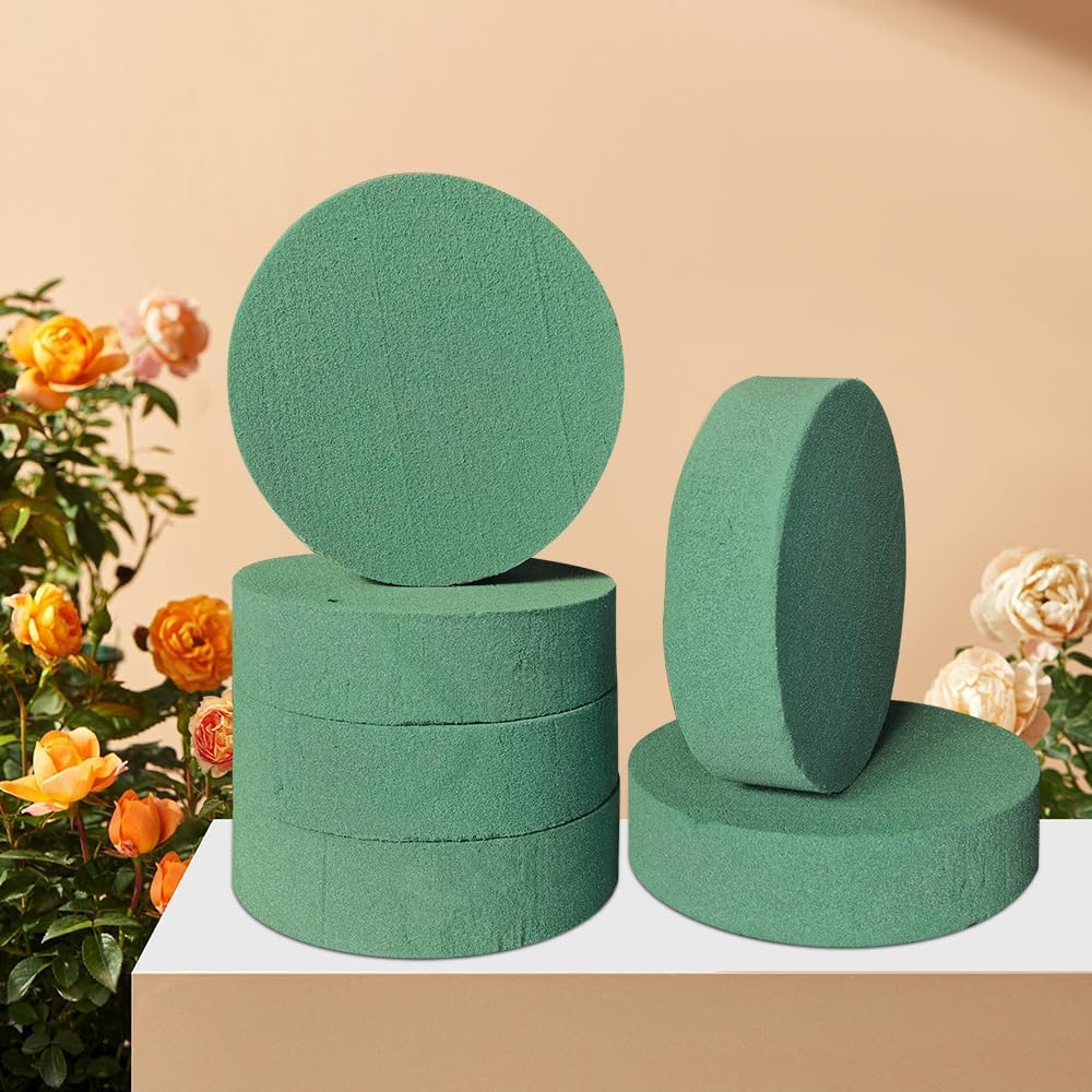 6 Pcs Round Floral Foam Blocks Each (6” X 1.5”) Green Wet & Dry Flower Foam for Fresh & Artificial Flower Arrangements, DIY Crafts, Arts, Weddings, Birthdays and Garden Decorations (Size: 6 Inch)