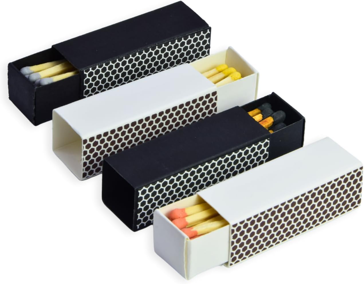 Chandler Studio 10 Boxes - Wooden Matchsticks in a Blank Matchbox with White/Black Matchboxes Colorful Tips (2" Matchboxes, 10 Boxes)