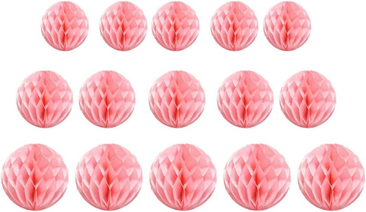 15pcs Honeycomb Balls Decorations 4'' 6'' 8'' Party Honeycomb Ball Flower Tissue Pom Poms Flower Ball Hanging Flower Balls for Baby Shower Birthday Wedding Nursery Decor(4'' 8'' 10'' Lt-Pink)