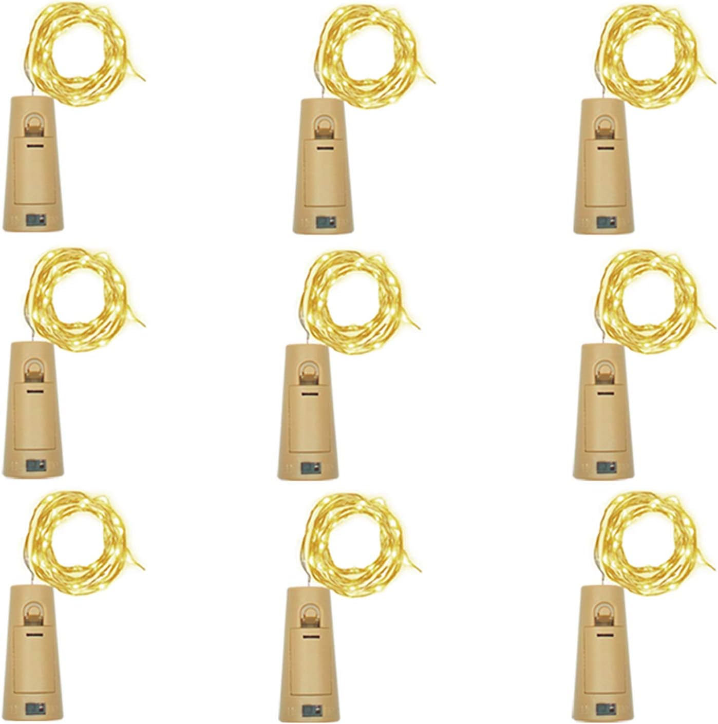 Wine Bottle Lights with Cork, Battery Operated 9 Pack 20 LED Cork Shape Silver Wire Fairy Mini String Lights(No Bottles) for DIY, Party, Decor, Christmas, Halloween,Wedding (9, Warm White)