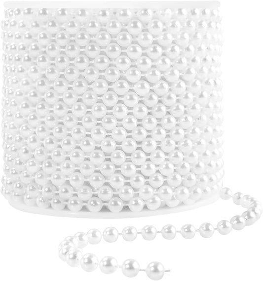 Faux White Pearl Bead Garland - 6mm Spool Pearl String Bead Roll, 22 Yards for Wedding or Christmas Tree Decoration