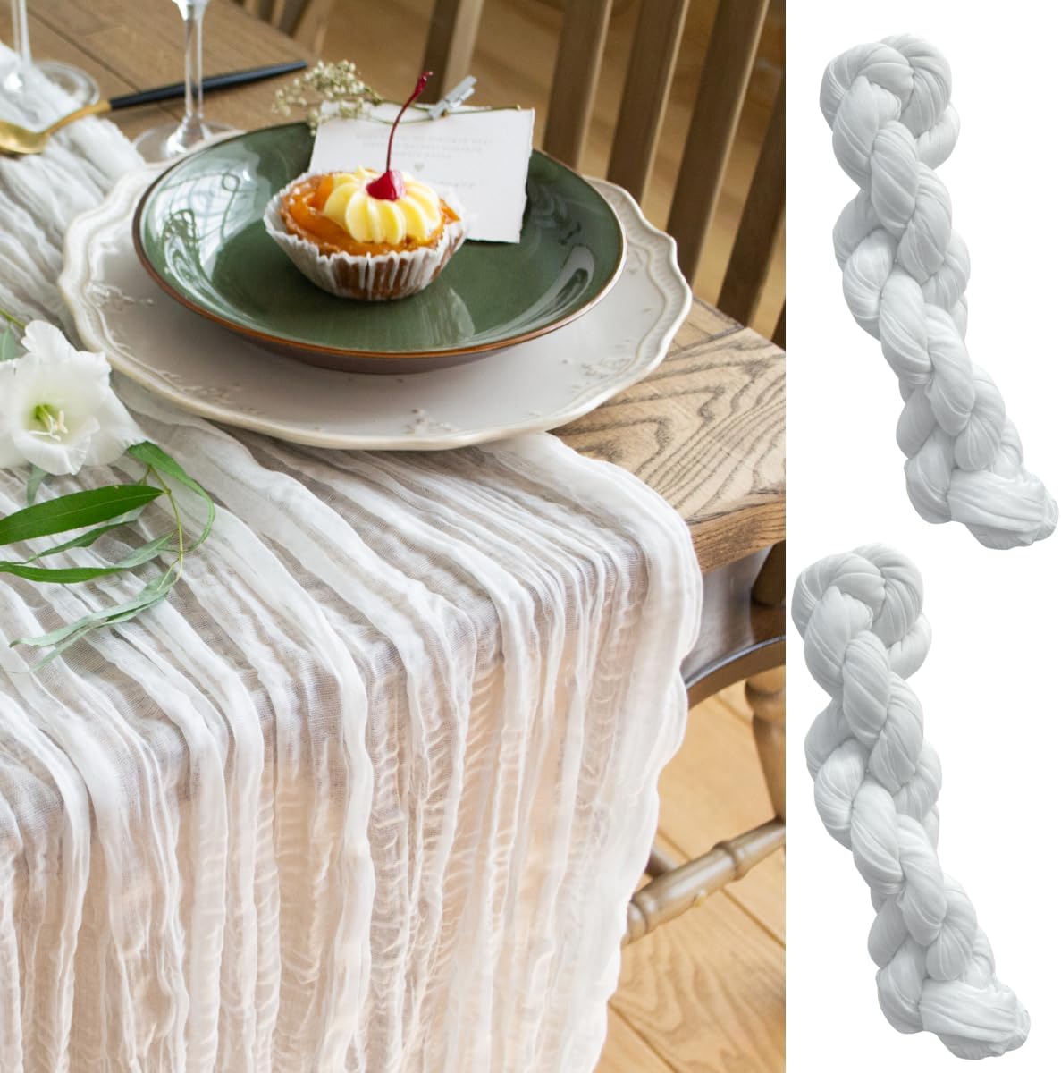 White Cheesecloth Table Runner Set of 2, Cotton Gauze Runner Rustic Table Decorations, Cheese cloth Fabric Bulk for white party decor, bohemian table runner Extra Long Boho Cheese Cloth 13 ft (141 in)