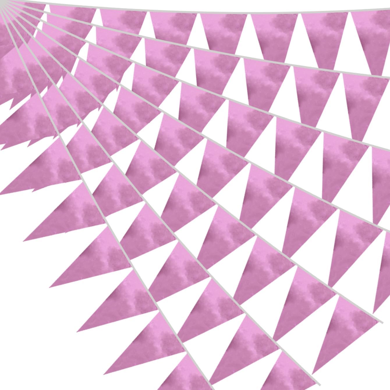 40M/130FT Pink Triangle Pennant Banner Flag Metallic Fabric Bunting Garland for Christmas Graduation Wedding Engagement Anniversary Bachelorette Birthday Bridal Shower Valentines Hen Party Supplies