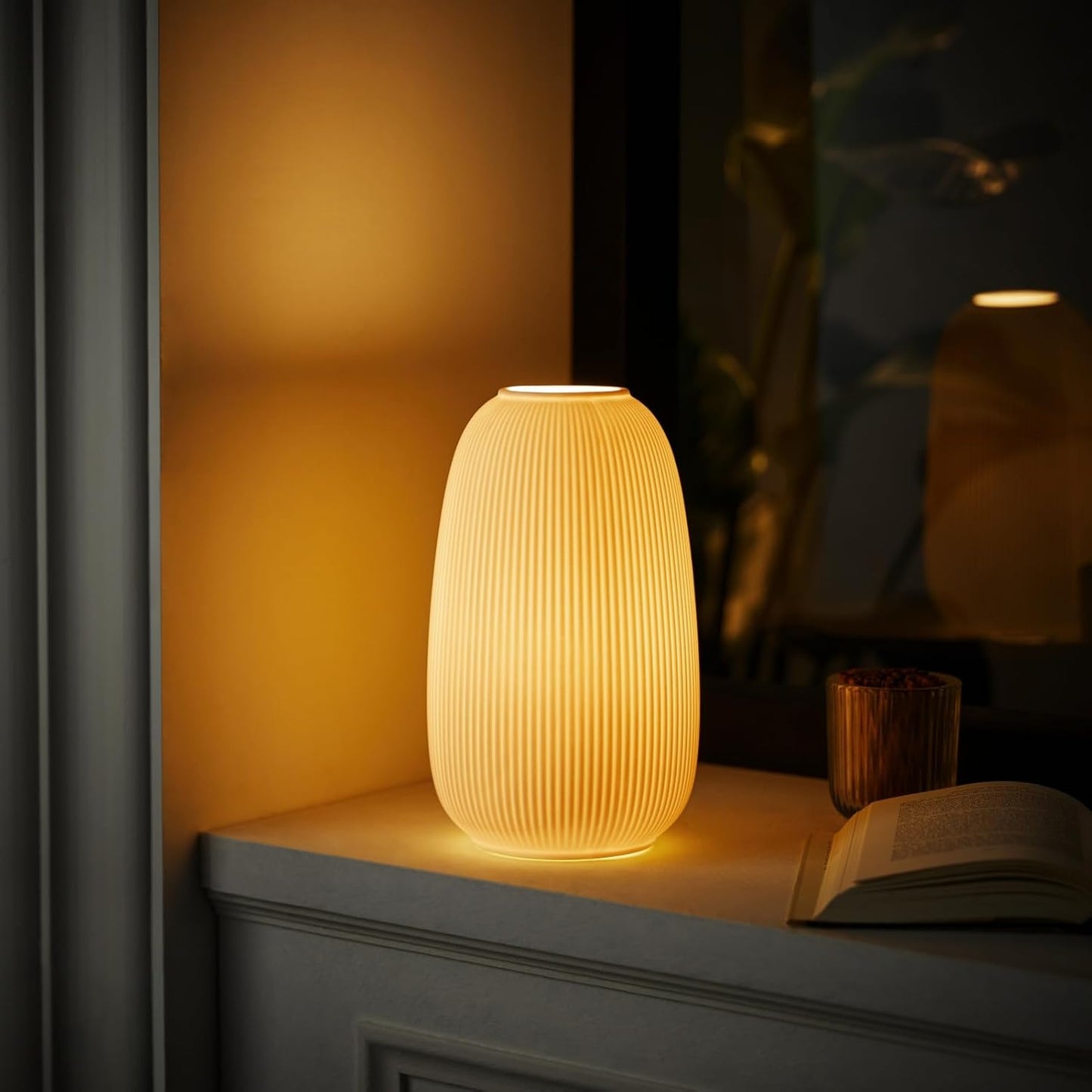 RONDURE 9.5" Modern Ceramic Table Lamp, Modern Bedside Lamps for Bedroom, Living Room and Nightstand, White Translucent Ceramic Shade, Warm Ambient Lighting, Home Decor