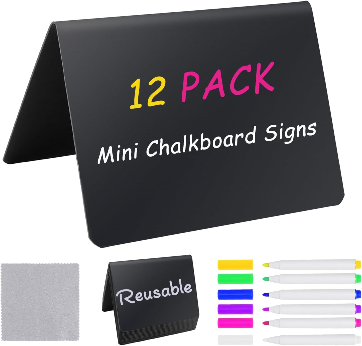 12PCS Mini Chalkboard Signs, 4"x3" Food Labels for Party Buffet, Reusable Table Sign Chalk Board for Weddings, Birthday Parties, Message Board Signs and Event Decoration