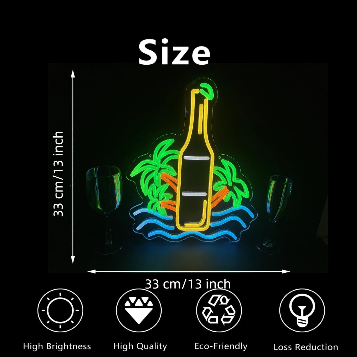 Palm Tree Beer Bottle Neon Sign Dimmable LED Neon Light for Wall Decor, Neon Light Up Signs for Man Cave Pub Store Party Club LED Lights Decor