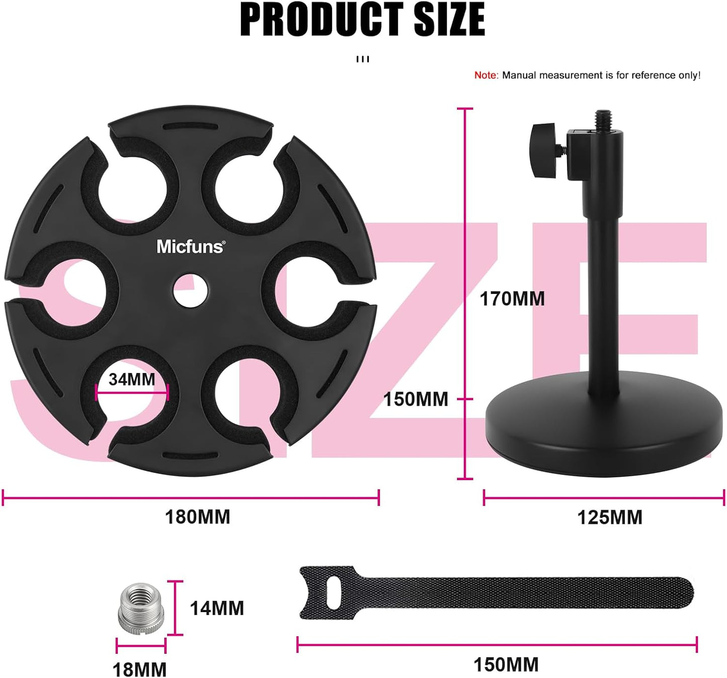 Multi Microphone Holder, Wired and Wireless Mic Holder for Stand, Hold Up to 6 Microphones, Aluminum, Black with stand (Desk)