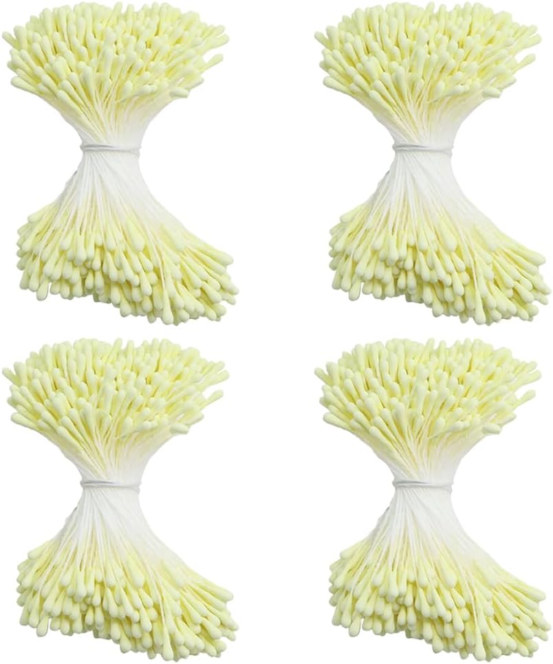 HAHIYO 700Pcs 2mm LightYellow Matte Double Head Flower Stamen Pistil for Flower Making Scrapbook Decoration - Handmade Artificial Flower Pistil Matt-Like Floral Stamens Flowers Pollen Stamen