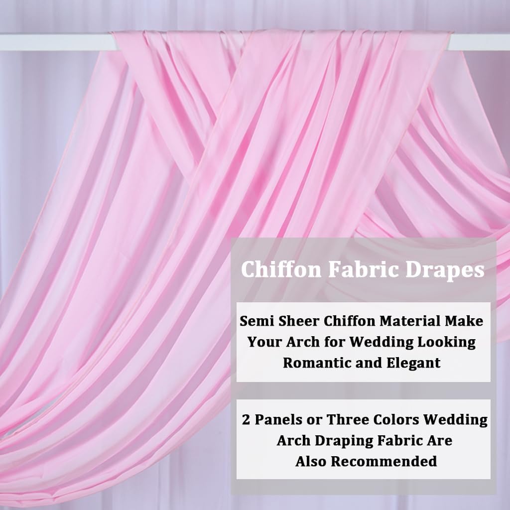2 Panels 20Ft Wedding Arch Draping Fabric Baby Pink Chiffon Fabric Drapery Wedding Holiday Parties Ceiling Sheer Chiffon Drapes for Background Chiffon Fabric Drapes for Party Ceremony Arch Stage Decor