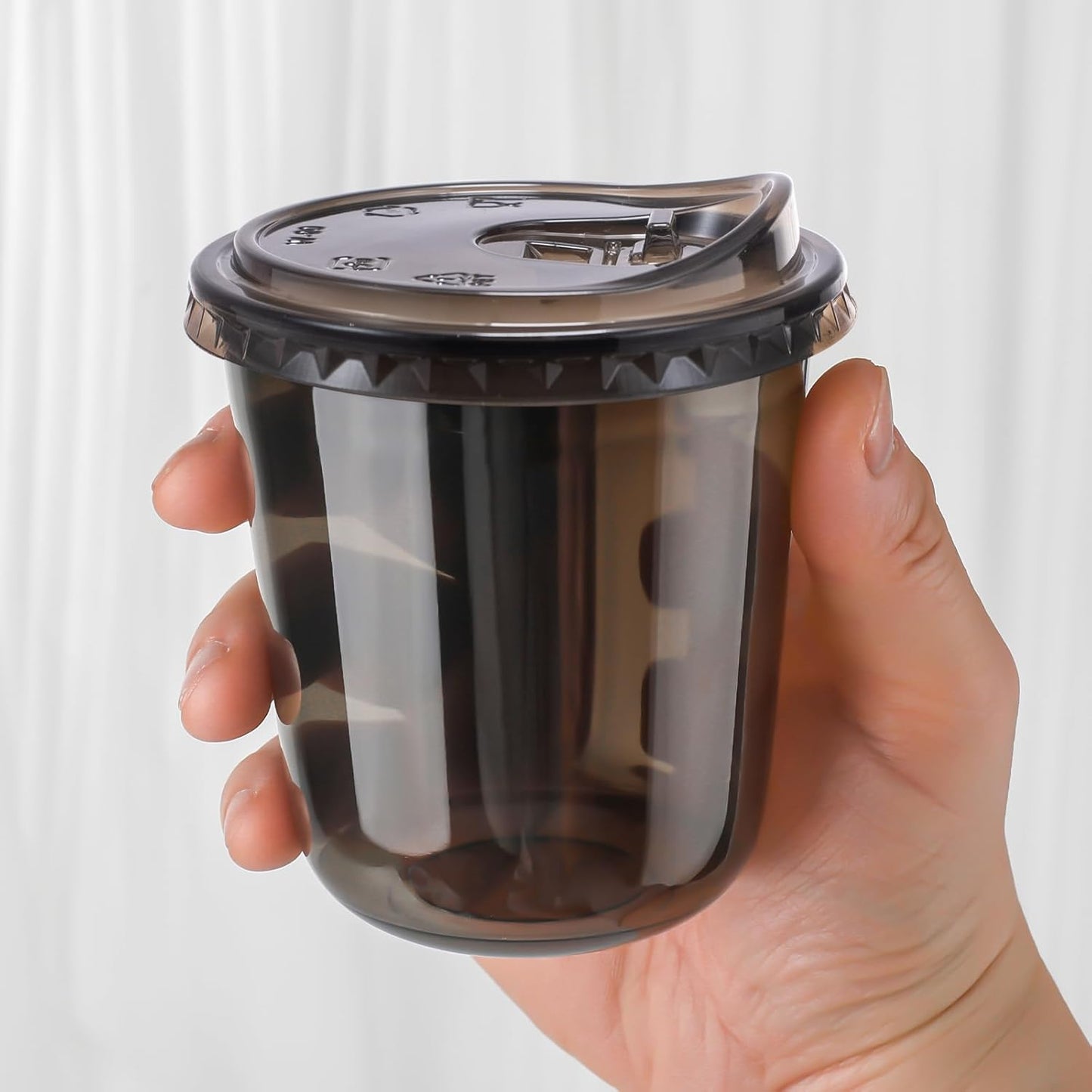 12oz Disposable Stemless Glasses With Strawless Sip Lids,PET Disposable Drinking Cups,Clear Plastic Wine Glasses for Parties Birthday,Wedding,Meeting,Christmas Party Supplies. (50, Black)