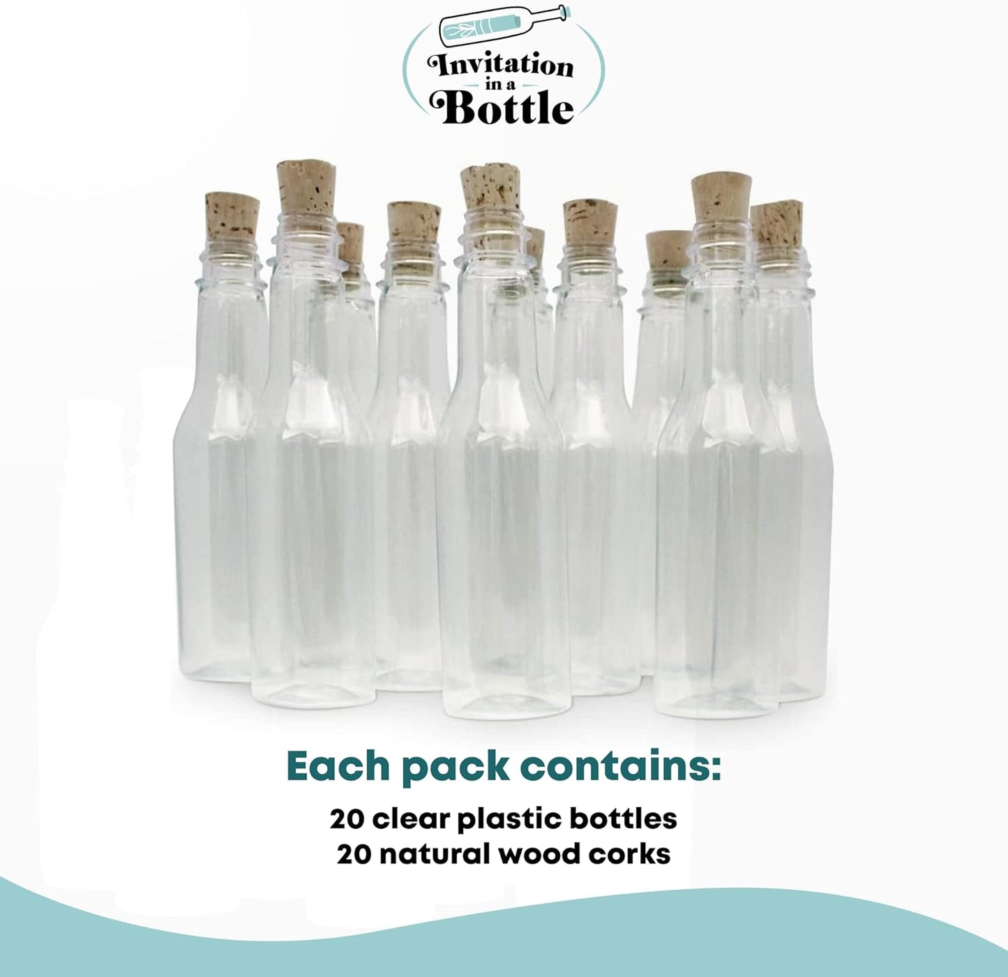 Plastic Bottles & Corks Set (20) - Clear PET Plastic Potion Bottles with Cork - Small Bottles with Cork & Tiny Jars with Cork Bottles, Message in Plastic Bottle, DIY Crafts