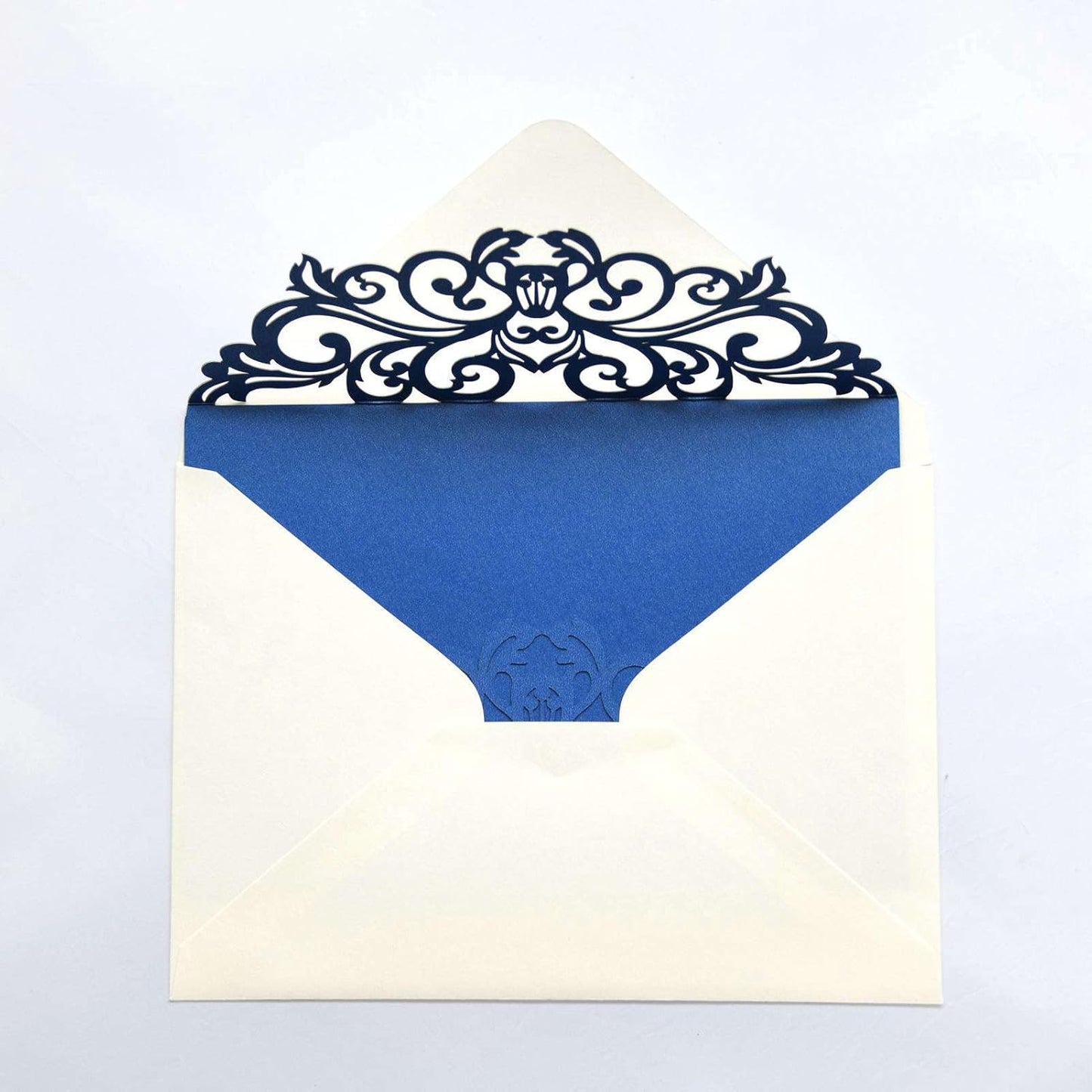 25PCS Royal Blue Laser Cut Wedding Invitations Cards with Envelopes,Blank pearl royal blue