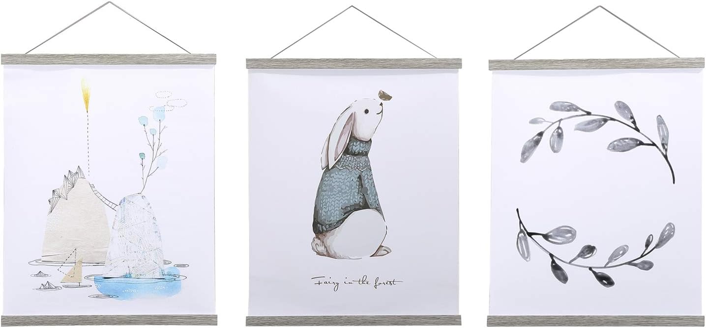 Magnetic Poster Hanger, 17x24 17x11 17x22 Poster Frame Wood Wooden Magnet Print Posters Dowel Scroll Hanger Hangers Hanging Kit for Walls Map Canvas Artwork (Grey, 17")