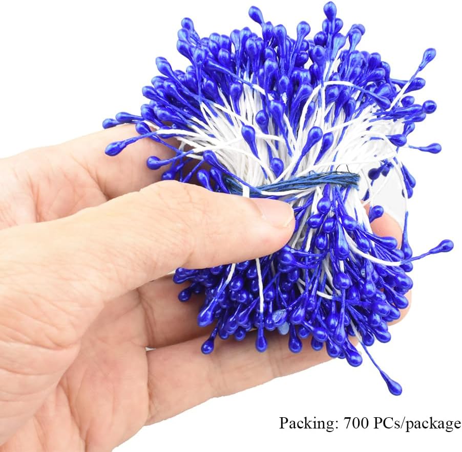 HAHIYO 700Pcs 3mm Royal Blue Pearl Double Head Flower Stamen Pistil - Handmade Artificial Pearlized Floral Pollen for Making, Scrapbook Decoration