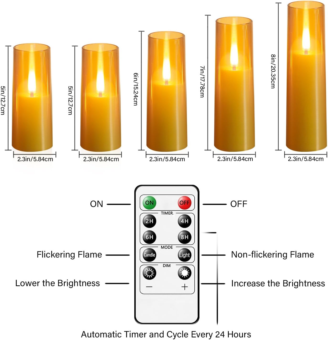 Flameless LED Candles, Upgraded Realistic Flickering Flame Battery Operated Candles with Remote Timer, Acrylic Electric Set of 5 for Romantic Ambiance and Home Decoration (Gold)