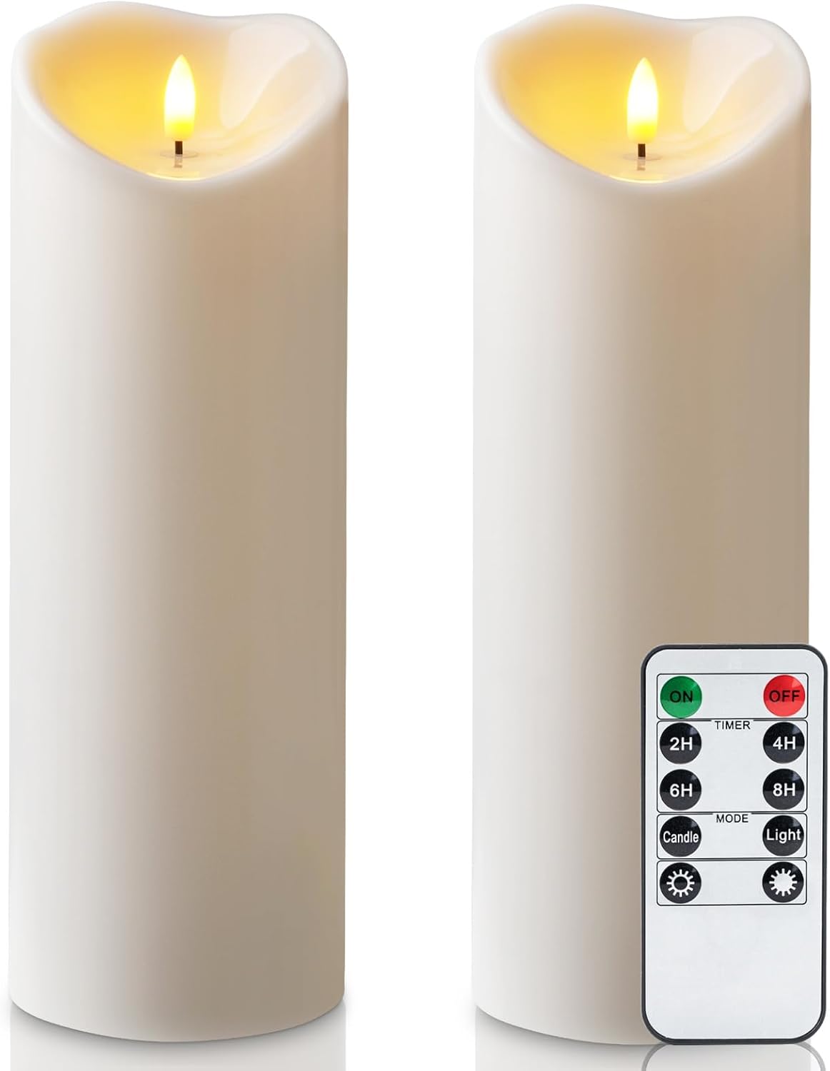 Amagic 4” x 12” Large Waterproof Outdoor Flameless Candles, Battery Operated with Remote Control and Timer, Flickering LED Pillar Candle for Outdoor Patio Yard Porch Decor, Ivory White, Set of 2