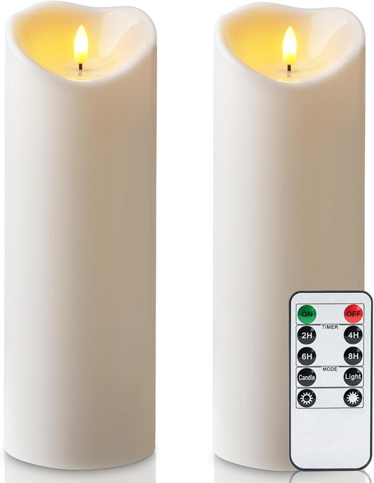 Amagic 4” x 12” Large Waterproof Outdoor Flameless Candles, Battery Operated with Remote Control and Timer, Flickering LED Pillar Candle for Outdoor Patio Yard Porch Decor, Ivory White, Set of 2