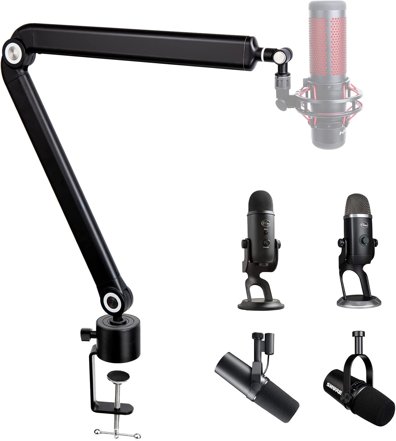SUNMON Mic Stand Boom Arm - Microphone Arm Compatible with HyperX QuadCast, 360° Rotation Microphone Stand, Weighted Metal Mic Boom Arm for HyperX QuadCast,Blue Yeti,Shure MV7,Rode and Most Gaming