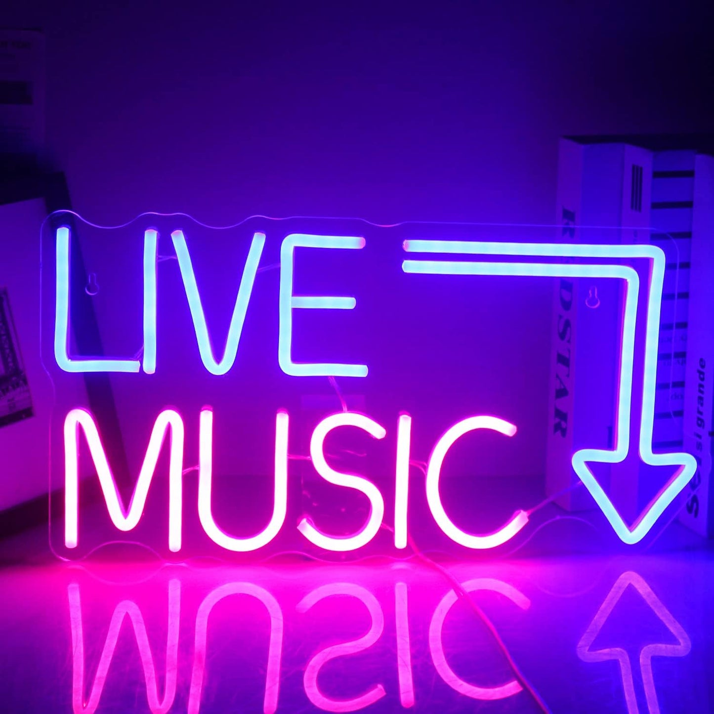 Live Music Neon Sign LED Neon Sign Large Blue and Pink Words for Music Studio USB Powered Switch for Wall Decor Beer,Bar,Music Studio,Bedroom,Party,Club