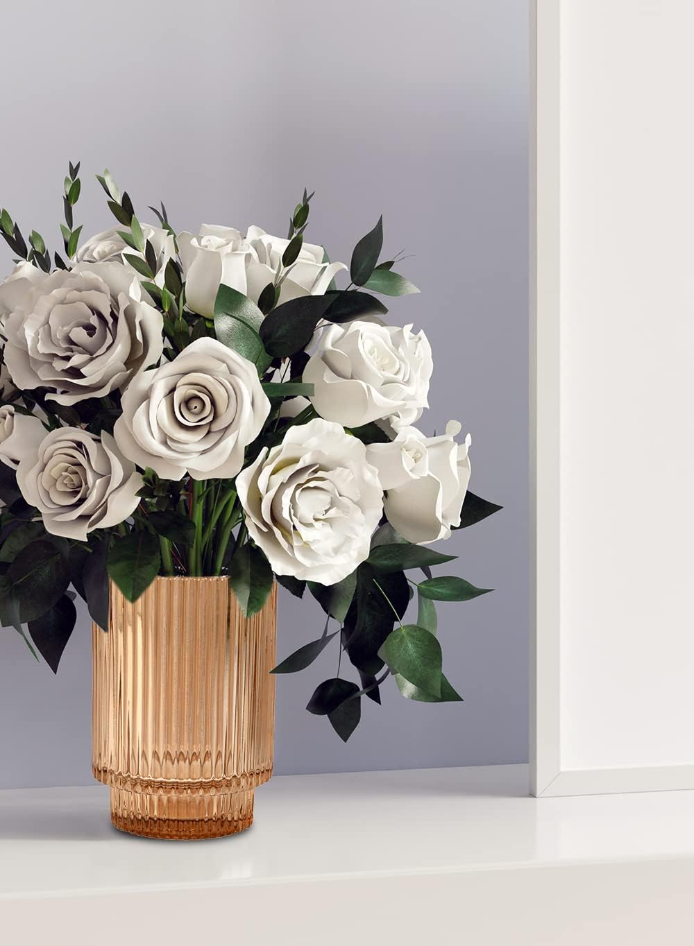 Serene Spaces Living Amber Ribbed Glass Votive Holder, Decorative Centerpiece for Wedding, Christmas, Thanksgiving, Party, Dining Table, Living Room, Home Décor, Measures 3.25" Diameter and 5" Tall