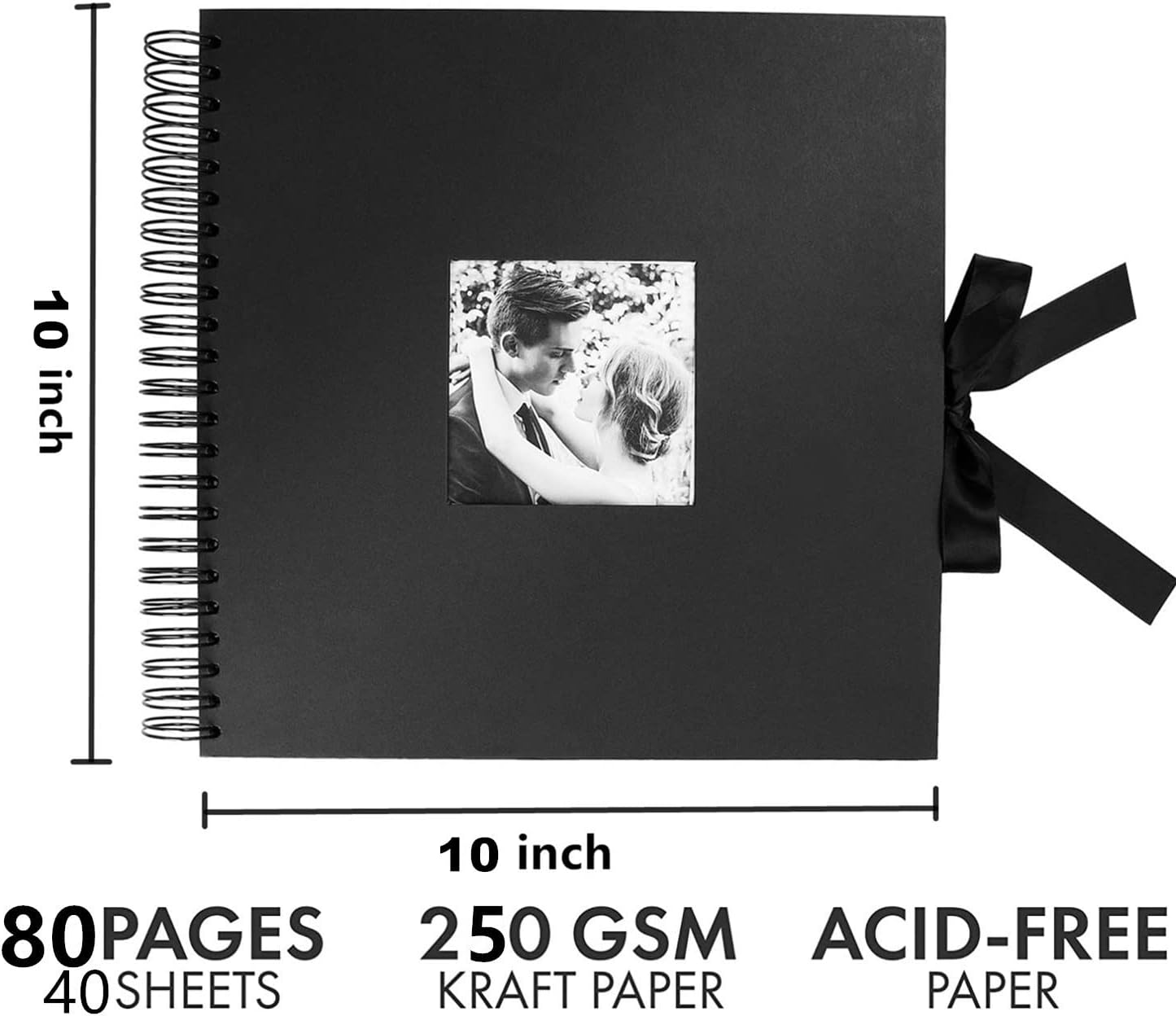 INNOCHEER Photo Album - Self Adhesive 80 Black Pages, Large Scrap Book Wedding Guest Book for DIY Anniversary Travel Memory Scrapbooking (Black 10X10)