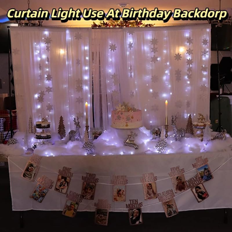 300LED Fairy Curtain Lights, 9.8x9.8Ft Warm White USB Plug in 8 Modes & Timer Christmas String Hanging Lights with Remote for Bedroom Indoor Outdoor Weddings Party Wall Decorations(White)