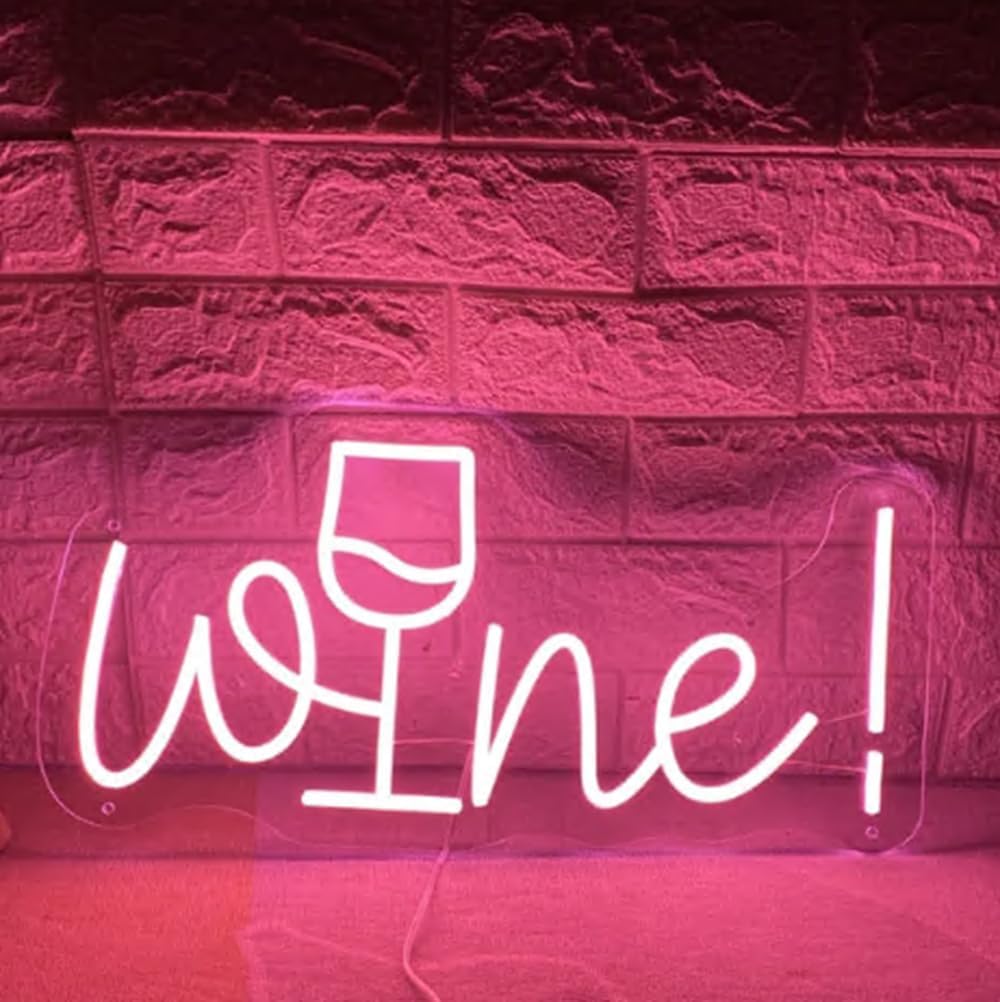 Wine Neon Sign Wine Cup Led Light Wedding Sign Home Party Bar Decor Shop Logo Welcome Sign Wall Décor USB Size:20inch