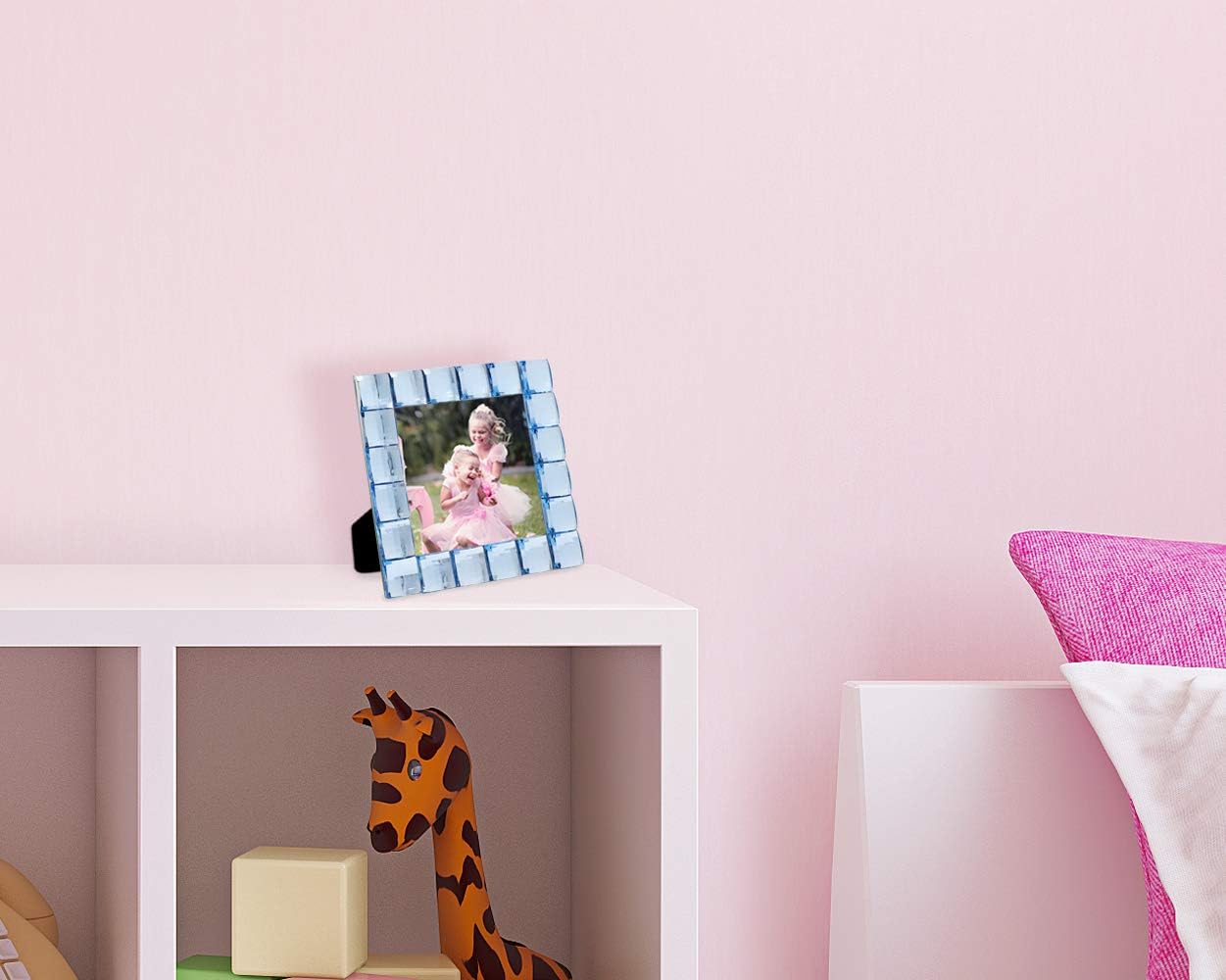 Isaac Jacobs Decorative Sparkling Light Blue Jewel Picture Frame, Photo Display & Home Décor (4x4, Light Blue)